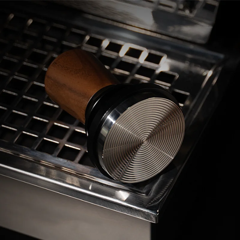 Constant Force Tamper Pressure Coffee Tamper with Sounds Tips Walnut Handle Ripple Base Calibrated Spring 30lb Espresso Tampers