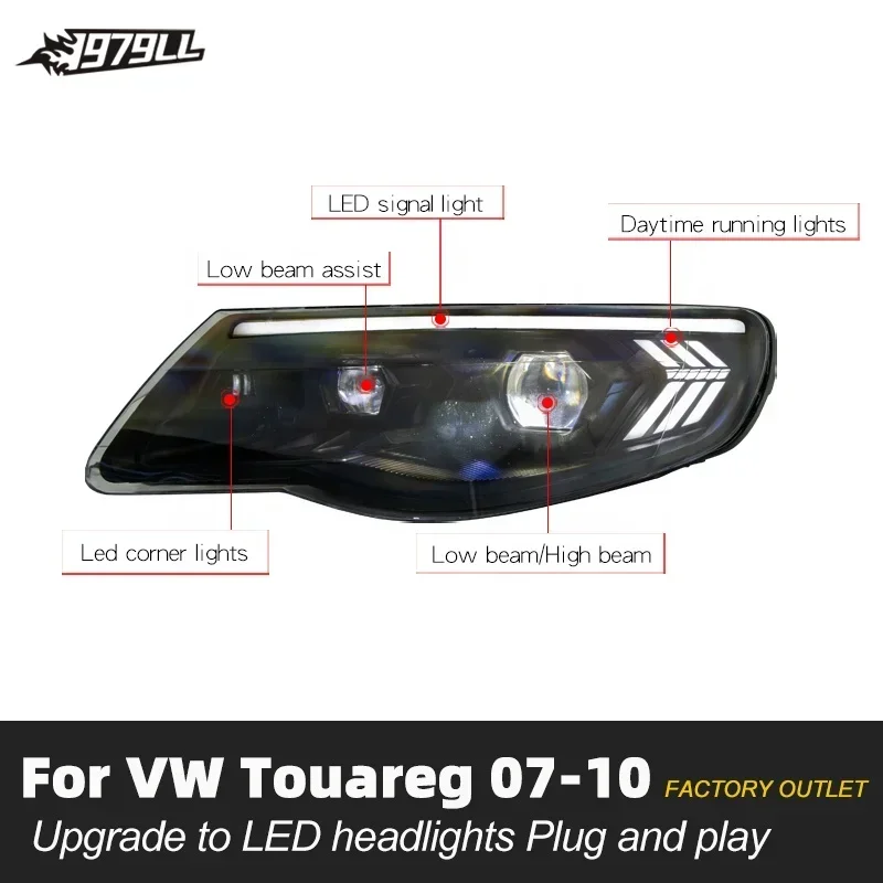 [1979ll] Car parts 2007 2008 2010 front headlamp upgrade to led headlights for vw volkswagen touareg