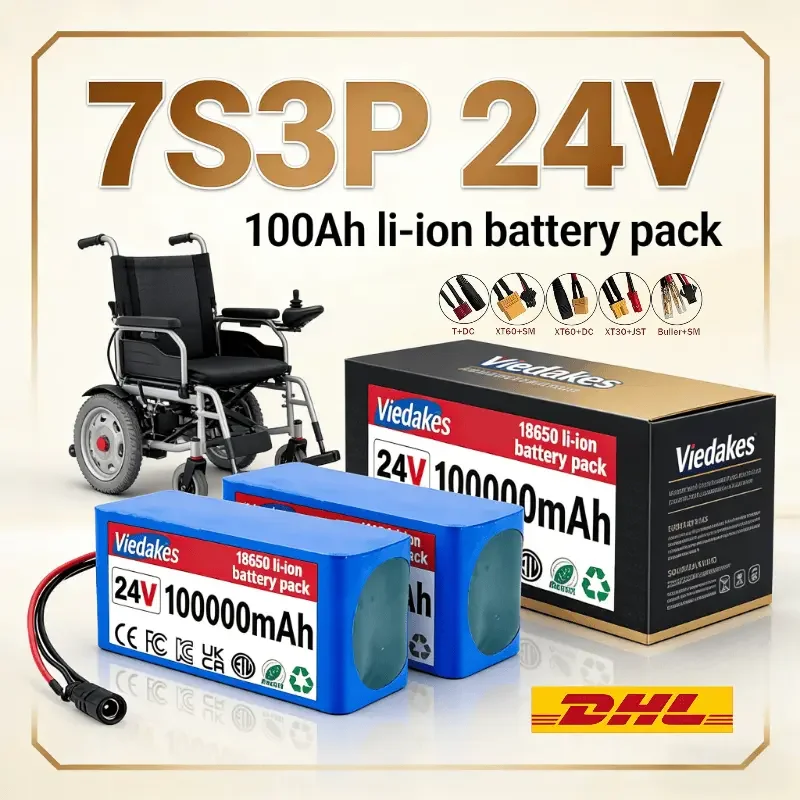 

Аккумулятор VIEDAKES 7S3P 18650 24В литий-ионный с зарядным устройством для кемпингового оборудования, высокая емкость, долговечность ★