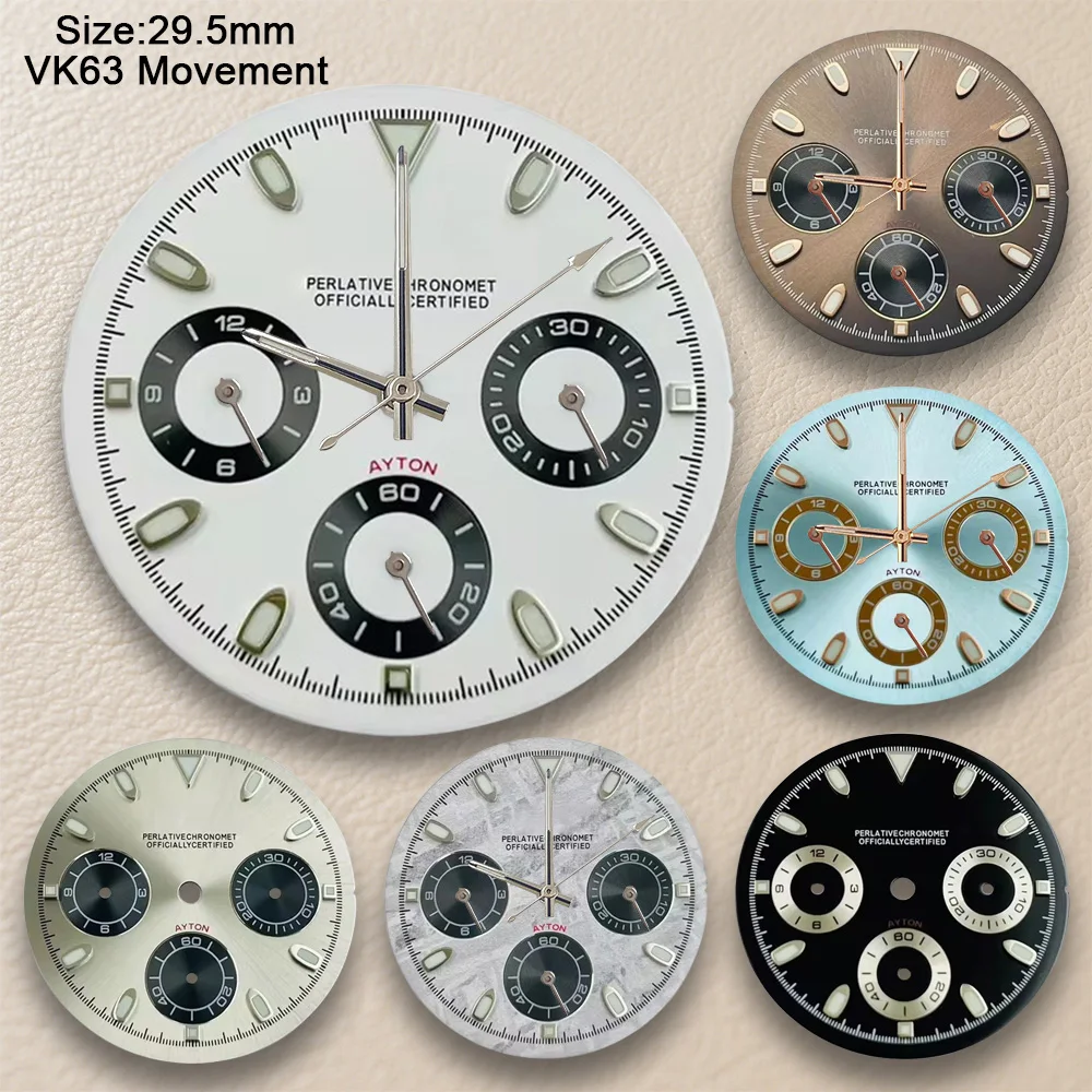 S Logo 29.5mm DTN Panda Dial Suitable for VK63 Quartz Movement High Quality Green Luminous Watch Modification Accessories tool