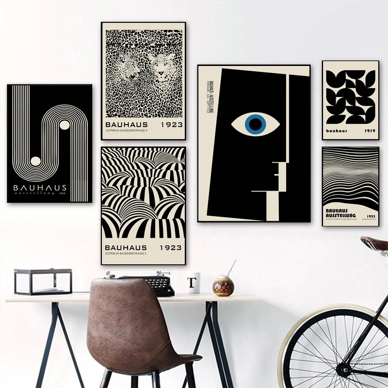 

Black Bauhaus Posters And Prints Abstract Geometry Graph Leopard Canvas Painting Wall Art Pictures Living Room Home Decoration