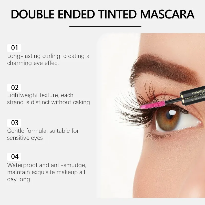 ماسكارا وردية ذات فرشاة مزدوجة 2 في 1 مكثفة للرفع والتجفيف السريع مناسبة لجميع المناسبات