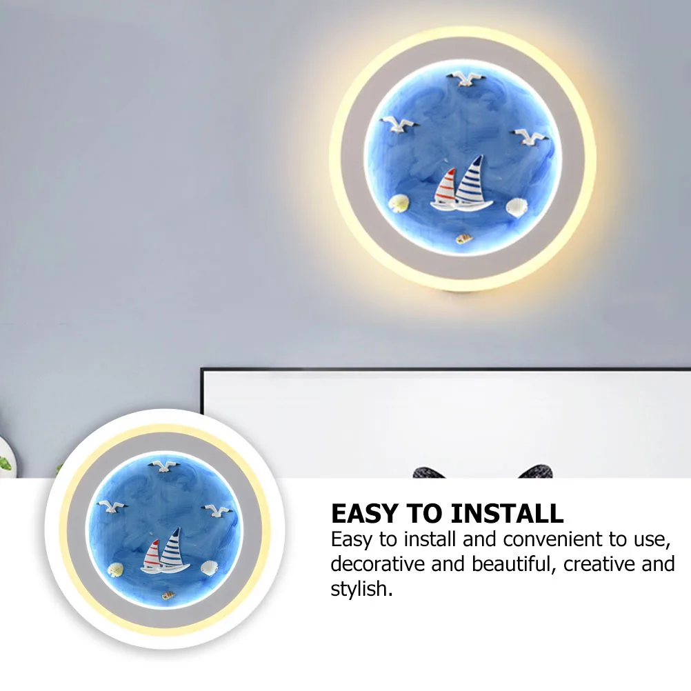 

1pc Cartoon Wall Lamp Blue Creative Mediterranean Style Bedroom Bedside Light Decorative Lighting For Room Nordic Wall