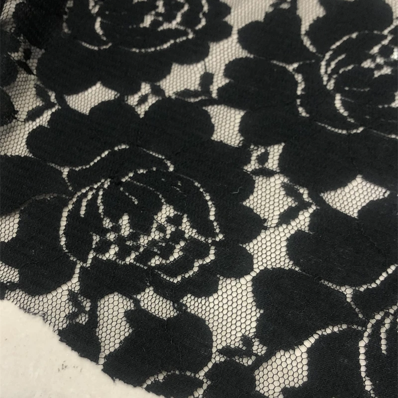 Pure Black Lace Fabric Thin Skirt Shirt Designer Mesh Clothing Designer Apparel Sewing Fabric Cloth for Diy Material