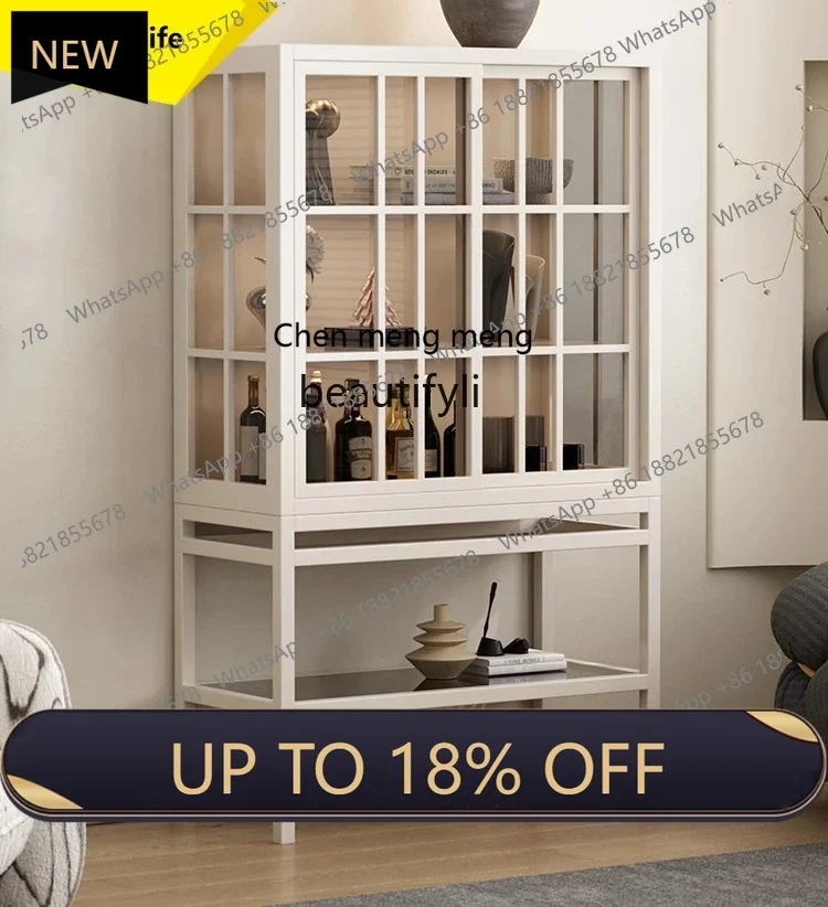 

P178 Wood Bookcase Glass Sliding Door Floor-standing Living Room Display Cabinet Decorative Entryway Storage Display Cabinet