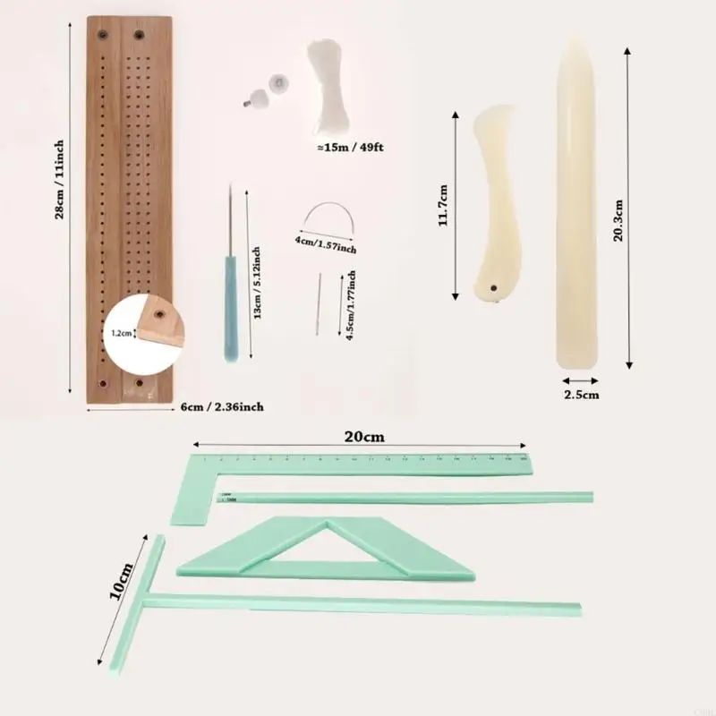C90C BookBinding Ruler Set Set Bookbinding Spacer Tool Scrapbooking Tool avec outil liaison, couture AWLS, aiguille fil