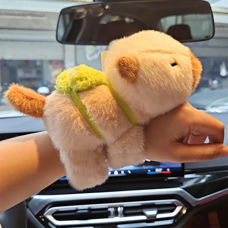 Kapibara Clap Circle Toys Slap Snap Wrap Wristband Bracelet Fluffy Stuffed Animals Capybara Plush Hand Ring Fun Circles Gift