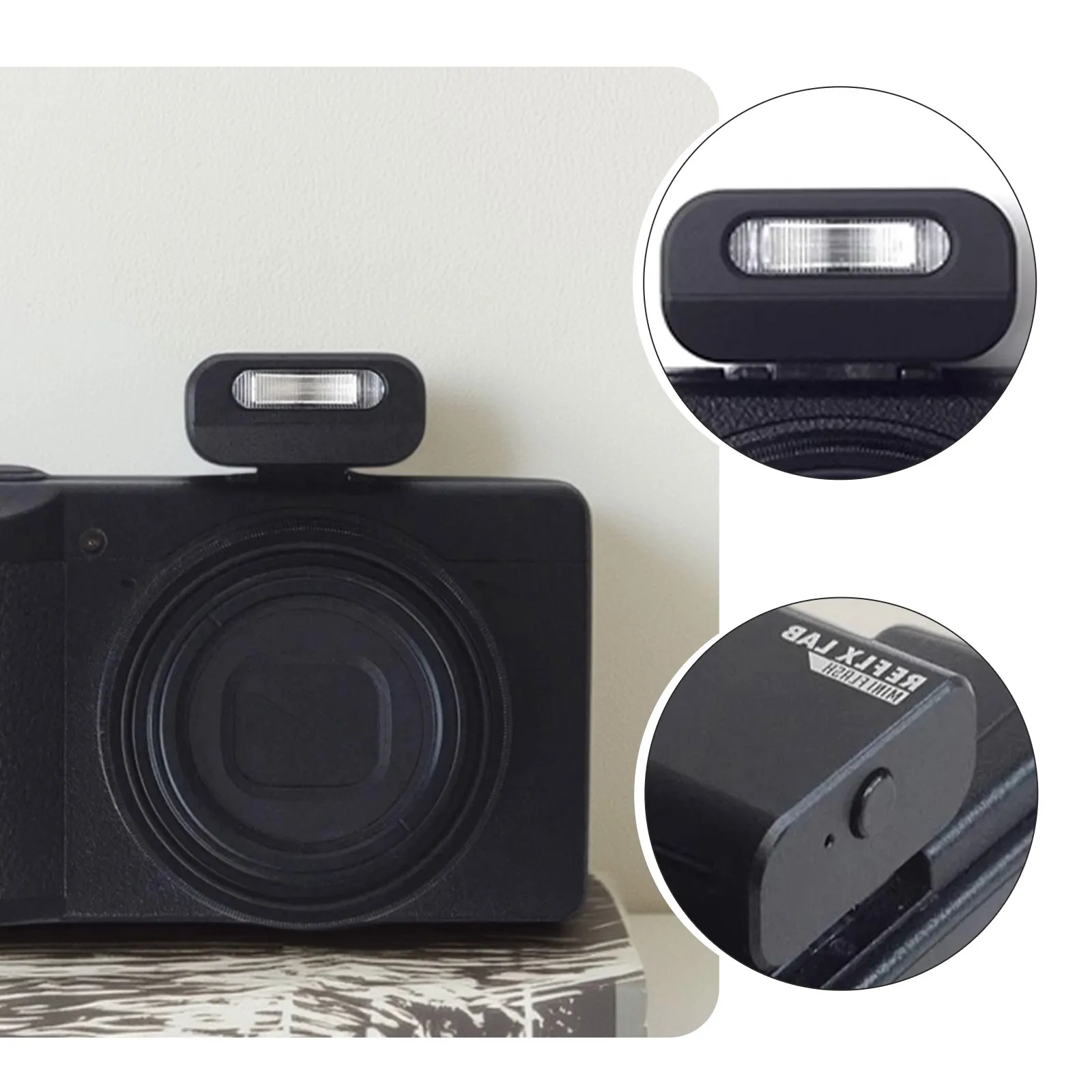 فلاش كاميرا صغير Reflx Lab Mini Flash Lite مع غلاف بلاستيكي أسود للكاميرات الرقمية والأفلام