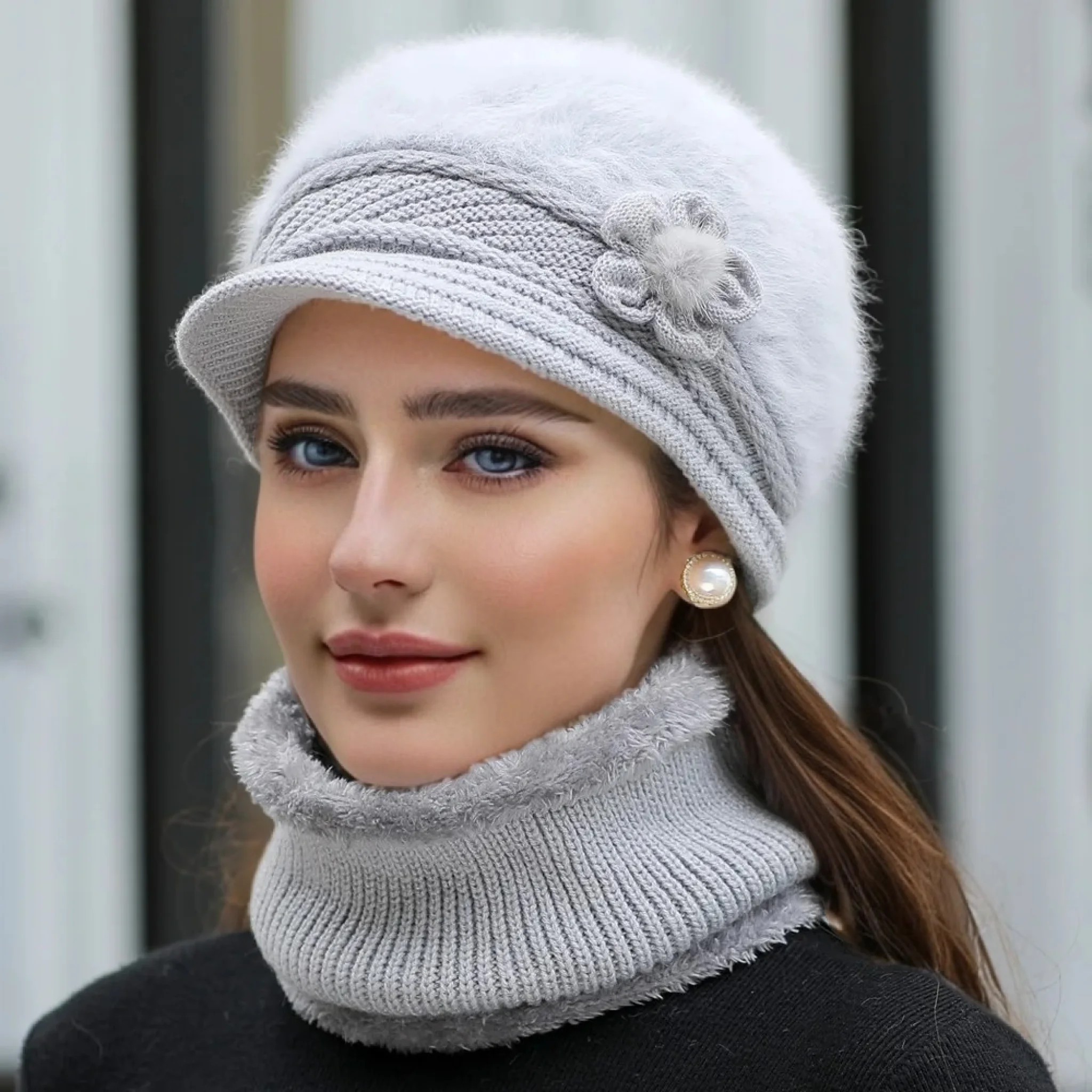 Hot Sale Women Chic Winter Warm Suit Keep Warm Plush Winter Hat Thermal Hat & Scarf Warm Set