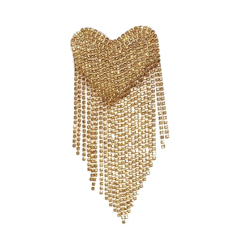 Delicate Retro Heart Tassel Epaulette Beaded Punk Brooch Long Chain Classical Shoulder Jewelry Men Women