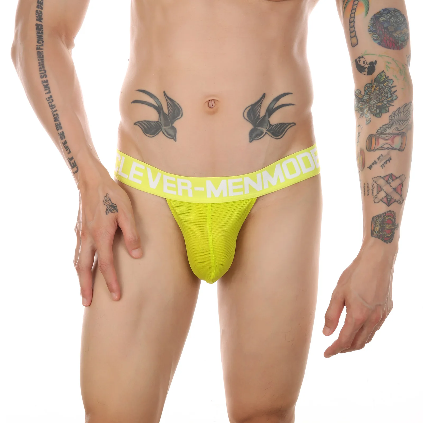 Men\'s High Fork Breathable Mesh Brief U Convex Pouch Panties Mash Breathable Lingerie Fluorescent Wide Waist Belt Sexy Underwear