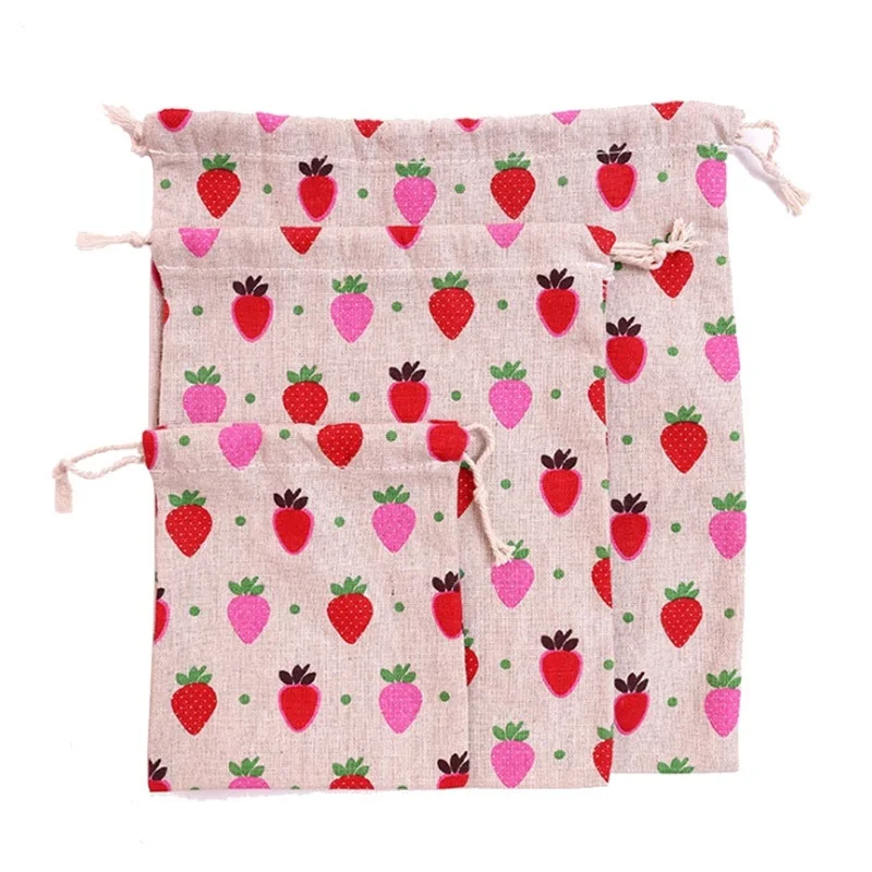 Pochette en tissu de coton et lin pour enfants, sac à cordon avec imprimé Animal et plante mignon, sac de rangement de chaussures en tissu de voyage pour enfants, trousse de maquillage, sac cadeau 1 pièce