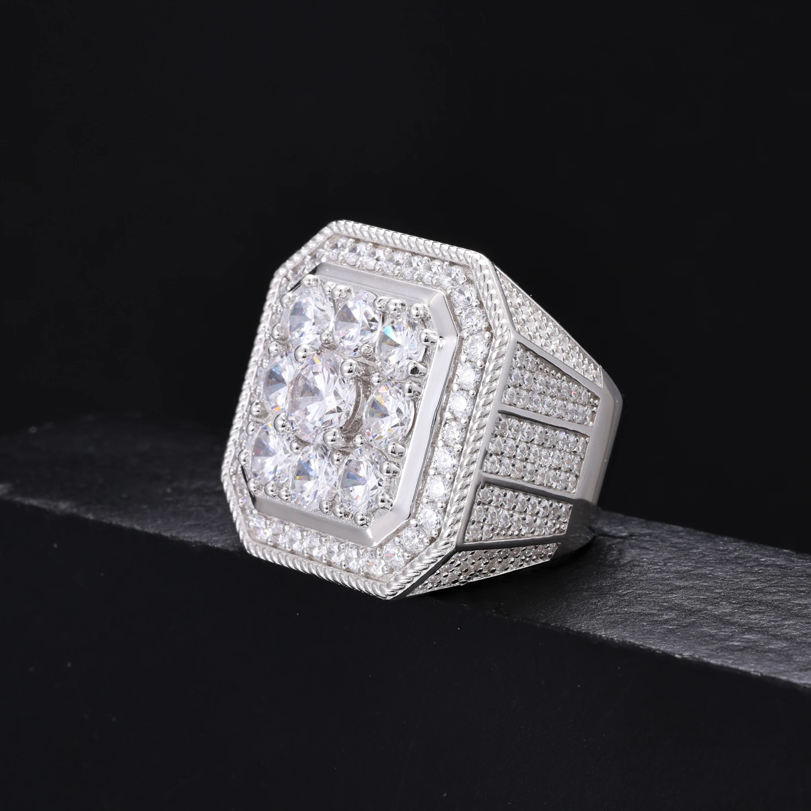 Moissanite Finger Rings Men Certificate Square Couple Ring For Women Luxury 925 Sterling Silver High Quality Hip Hop Jewelry