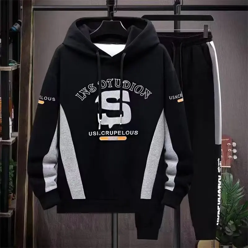 New Black Hoodies Sweatshirts for Men Tracksuit Versatile Sweatpants Fashion Sports Sportswear Autumn Comfortable Daily Dressing