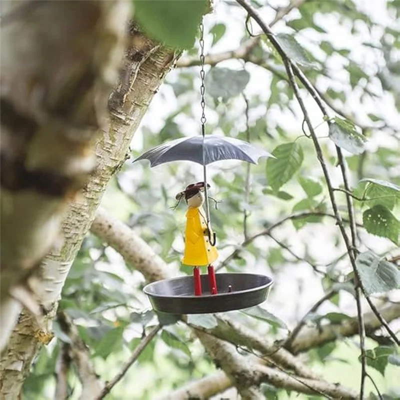 

Outdoor Hanging Bird Feeder Set With Metal Chain And Umbrella Girl Shape, Feeder With Brush-Y78A