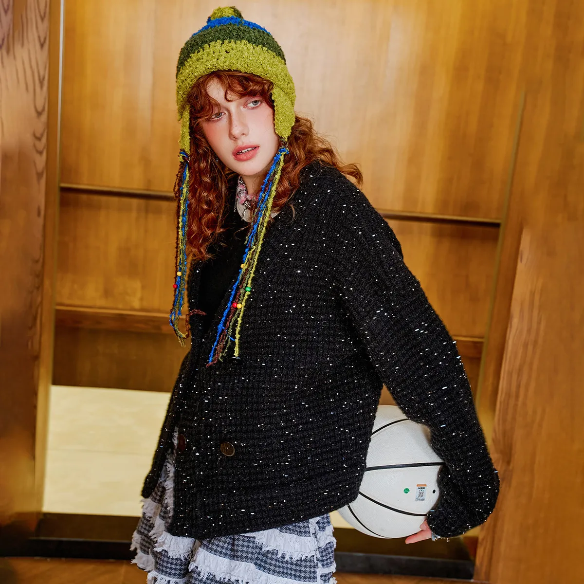 2025 여성용 스팽글 스타 니트 스웨터 글리터 브이넥 가디건 더블 브레스티드 미드 길이 코트 럭셔리 메탈릭 원사 우아한 드레스