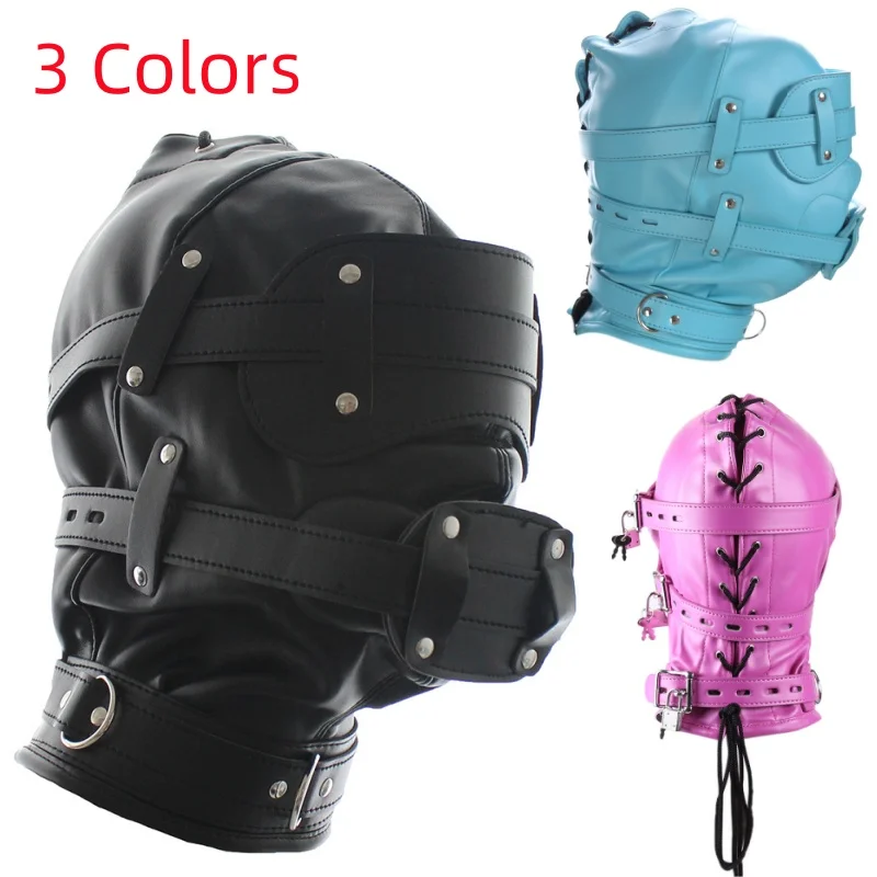 

Faux PU Leather Sexy Hood Masks Costumes Adults Cosplay Party Face Mask Metal Buckle Blindfold Hood Punk Role Play Accessories