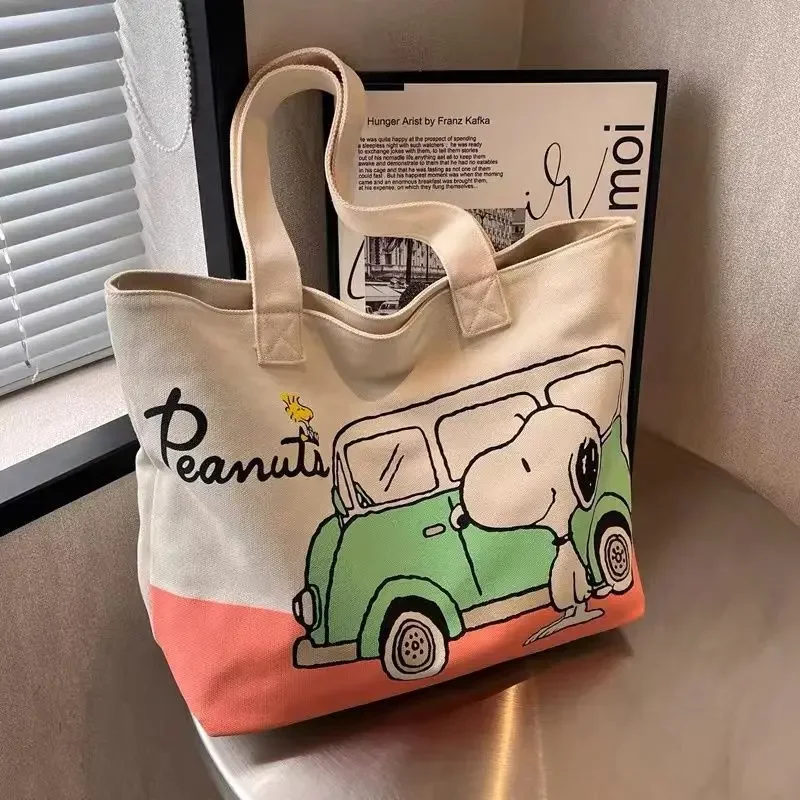Cartoon-Snoopy-Leinentasche, Damenmode, große Schultertasche, beliebte Handtasche für Studenten, Reise-Umhängetasche – Detail 1