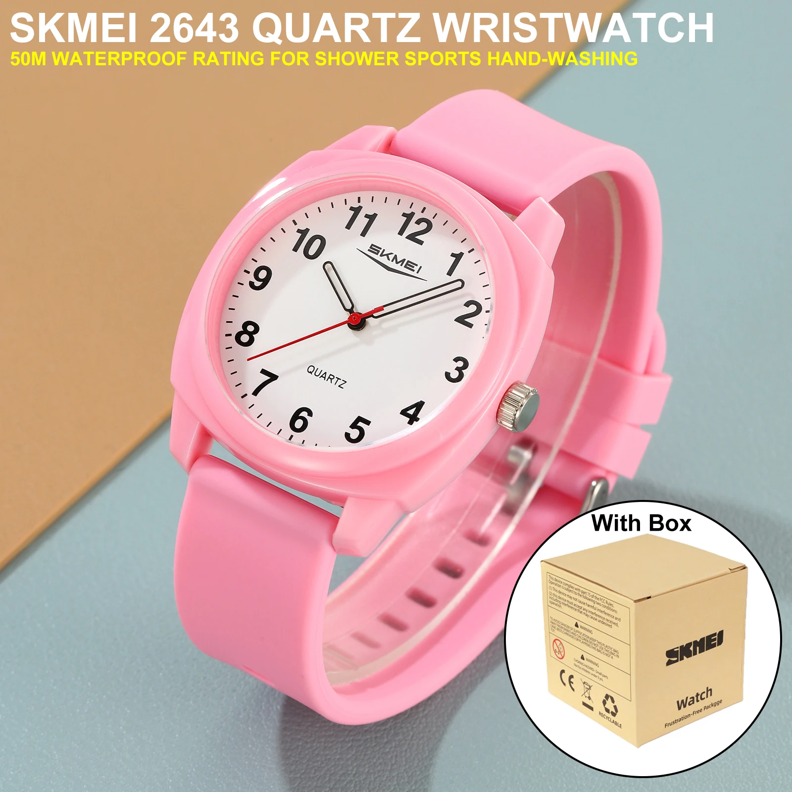 SKMEI 2643 Quartz Wristwatch 50M Waterproof Timer Fashion Clock Casual Watch W/ Box Sport Shower Car Hand-washing Routine
