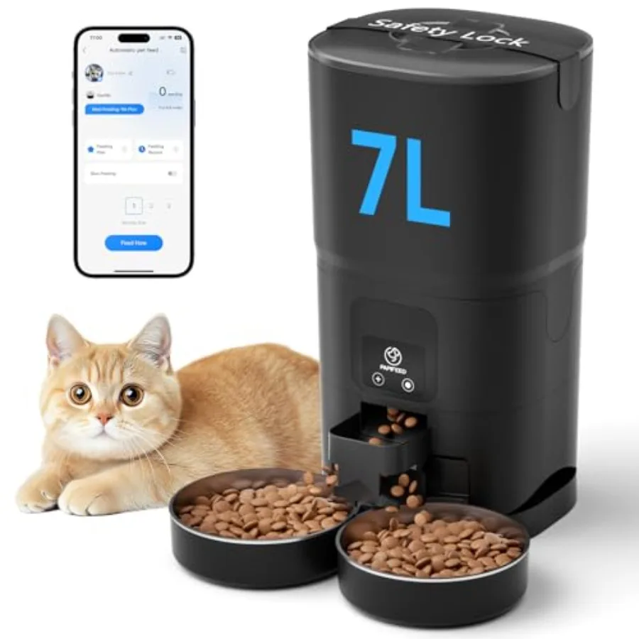 Automatic Cat Feeder 2 Cats 2.4G WiFi Cat Food Dispenser with App 7L Slow Feeder Timed Cat Feeder for Dry Food 10 Meals/Day 12