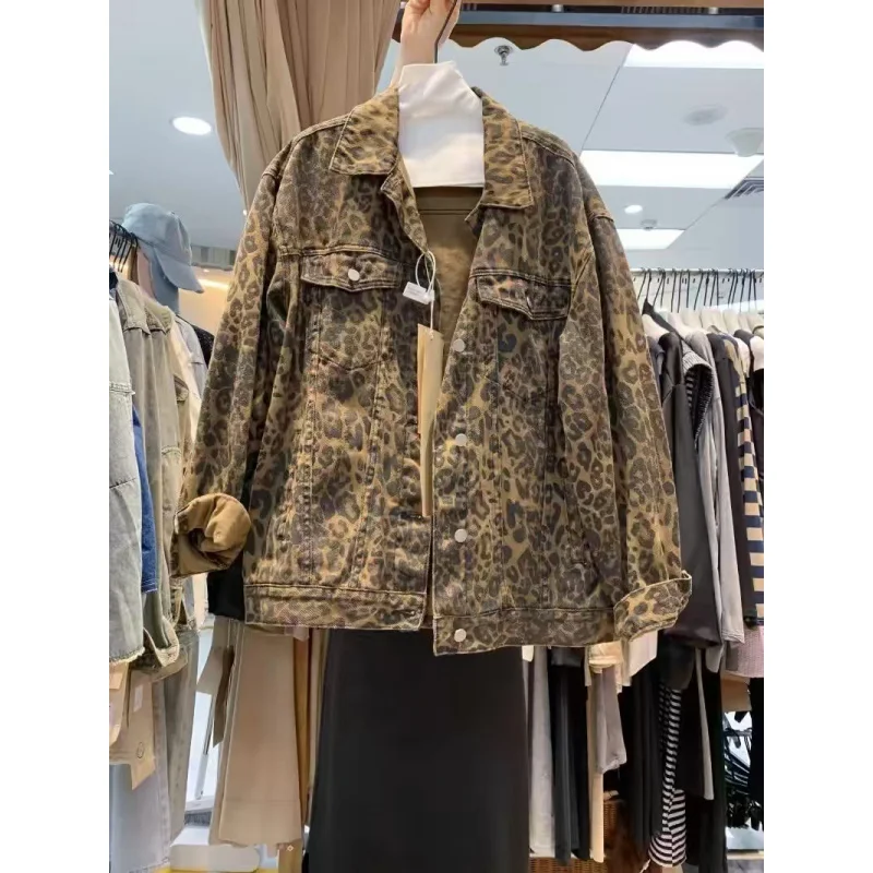 

European Street Style Leopard Print Women, Spring And Autumn American Retro Loose Plus Size Casual Workwear Jac