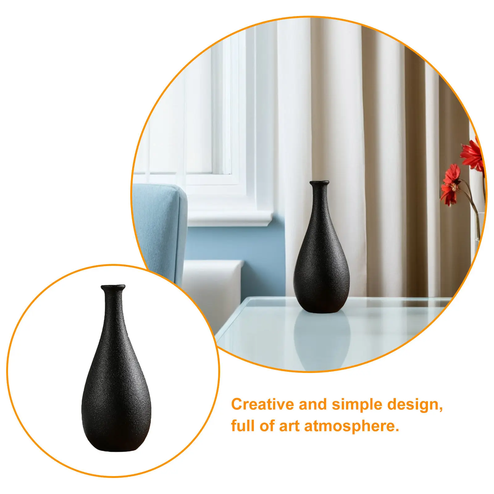 1Pcs Black Ceramic Vase Simplicity Style Flower Holder for Living Room Office Tabletop Floral Arrangement Ceramic Vase