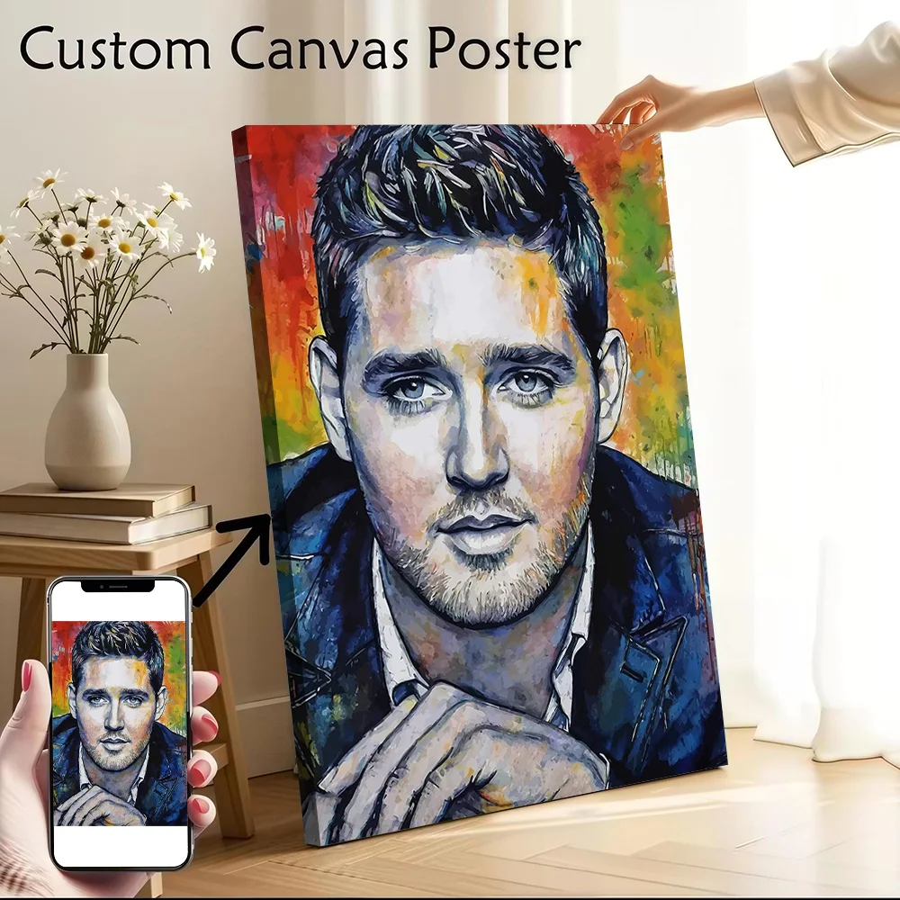 Póster impreso en lienzo con retrato de Michael Buble en acuarela, pinturas artísticas de pared personalizadas de alta calidad para decoración de habitaciones