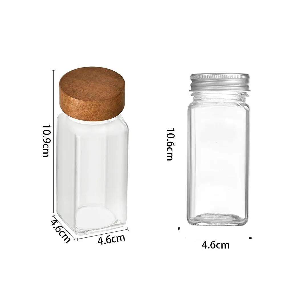 Transparent Storage Tank Glass Sealed Spice Jars Dispensing Bottles Storage Tool Square Spice Jar with Acacia Wood Lids