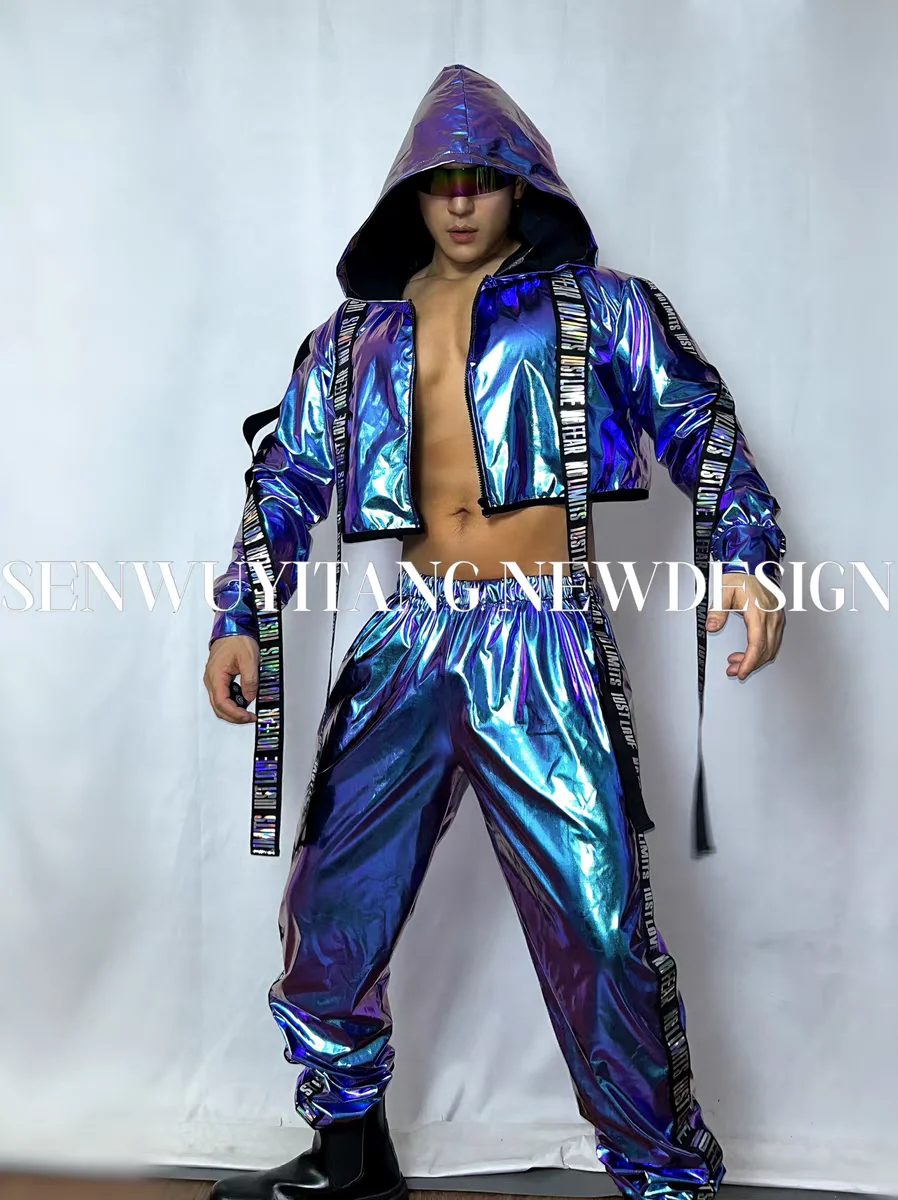 Colorful Future Wind Technology Sensual Male and Female Nightclub Bar Party Theme Opening Show Singer Performance Clothing Set