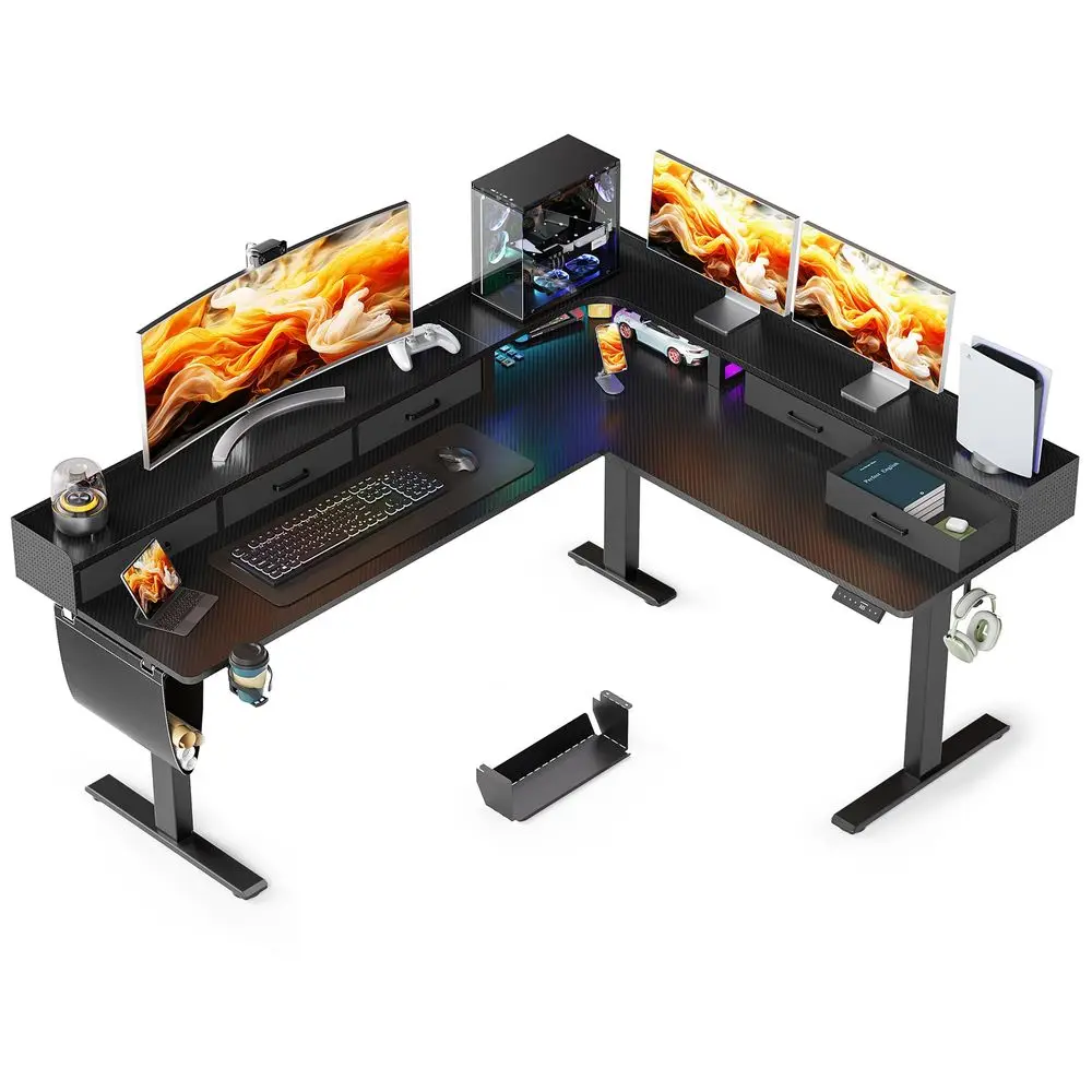 

78Inch LShaped Executive Desk, Large Computer Desk with 2 Drawers and Storage Shelves, Business Furniture Workstation for Home