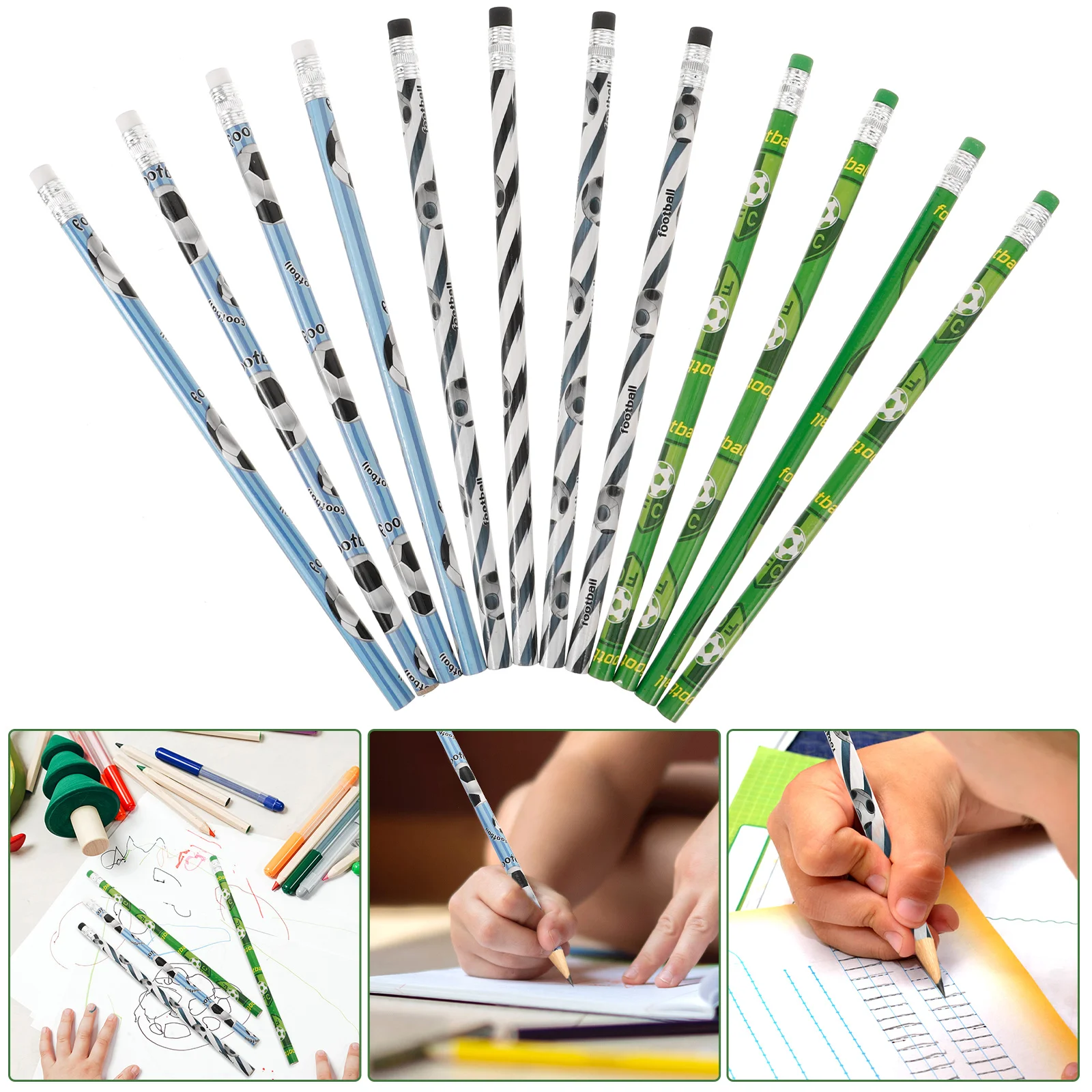 

12 Pcs Football Pencil Kids Sketching Sports Drafting Pencils Log Erasable Party