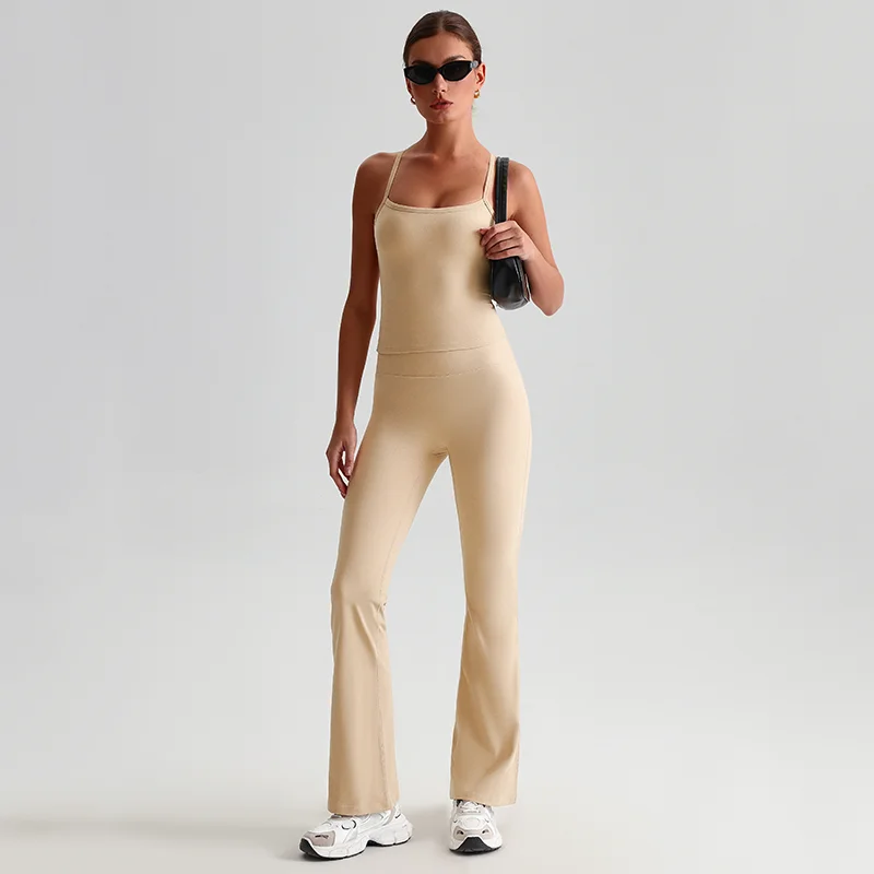 Women Flared Leggings Tank Top 2 Piece Gym Suit Fitness Yoga Set High Stretch Nylon Running Sportswear Quick-dry Workout Clothes image 6