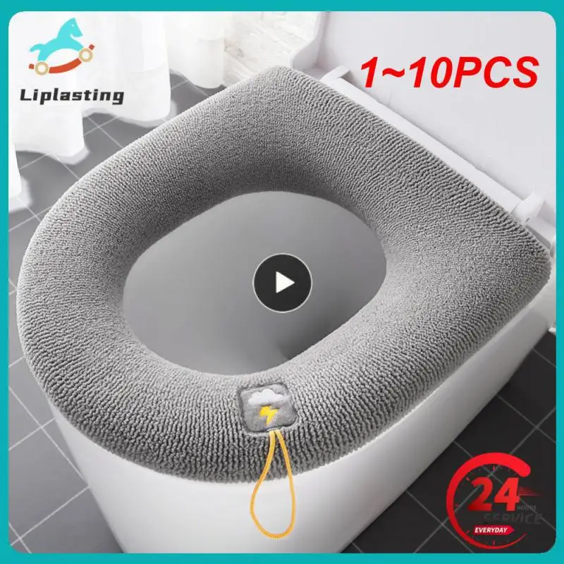 

1~10PCS Winter Warm Toilet Seat Cover Mat Bathroom Toilet Pad Cushion with Handle Thicker Soft Washable Closestool Warmer