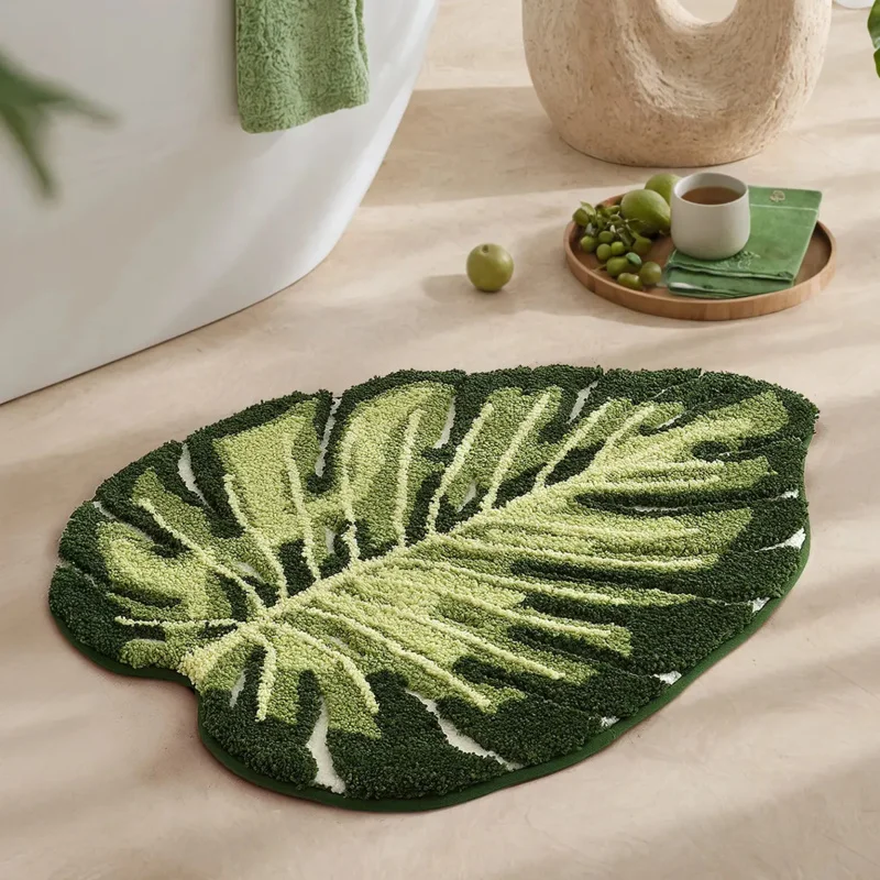VIKAMA Small Fresh Green Leaf Bathroom Mat Anti-Slip Water Absorbing Soft Comfortable Carpet for Home Decoration view 3