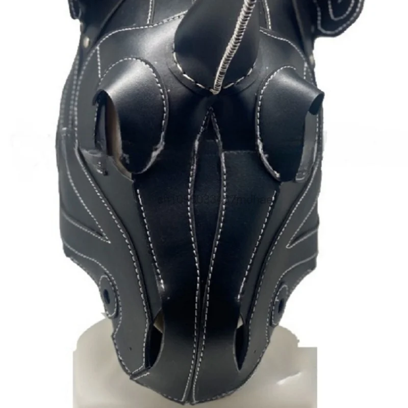 Gothic Punk Rabbit Ear Horse Mask Black Faux Leather Spiked Rivet Black Mask Halloween Carnival Party Stage Cosplay Costume Prop 6