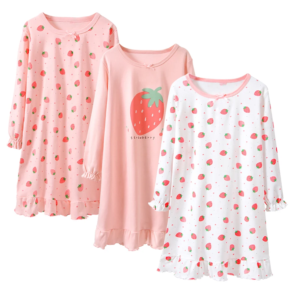 Children Cotton Nightgowns Fashionable Long Sleeve Girls Princess Dress Cute Comfortable Kids Homewear Sleepwear Dress