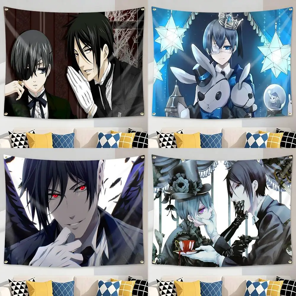 Victorian BB Anime B-Black Butler Flag Tapestry Banner for Bedroom Living Room Outdoor Camping Custom Supported