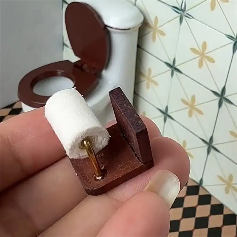 1:12 Dollhouse Mini BathroomTissue Holder-PaperTowelDispenser with RollableToiletPaper,BathroomScene for MiniatureDisplays