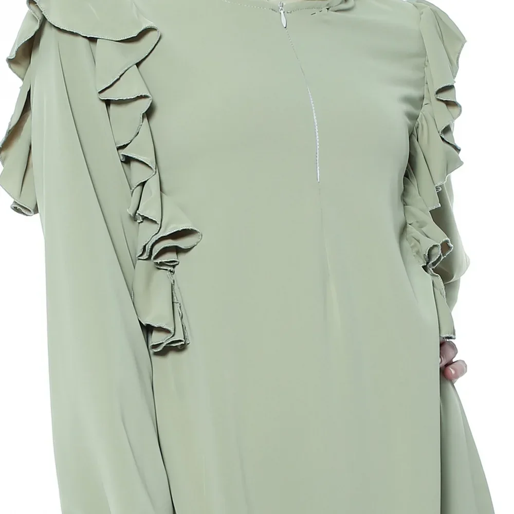 Ruffled Women Dress Muslim Abayas Women Spring and Autumn Abaya Fashion Elegant Casual  Long Sleeve Turkey Dress for Women Robes