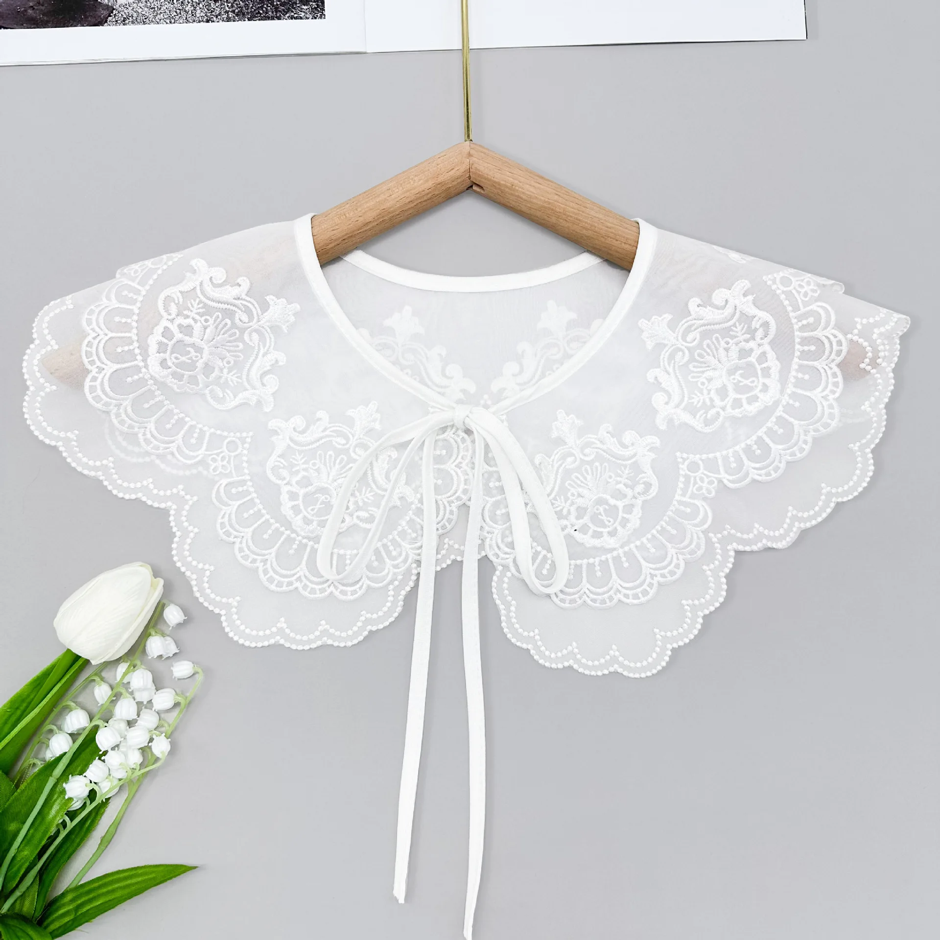 여성용 오간자 자수 가짜 칼라, 장식용 칼라, 다기능 칼라, 봄과 여름 유행 숄