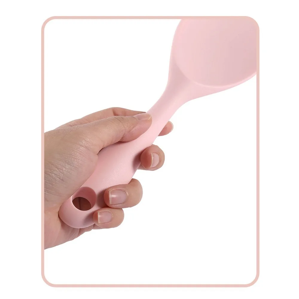 2Pcs Soft Silicone Rice Spoon Wide Flat Spoon Head Smooth Non Stick Rice Scoop Ergonomic Handle Hanging Hole for Storage