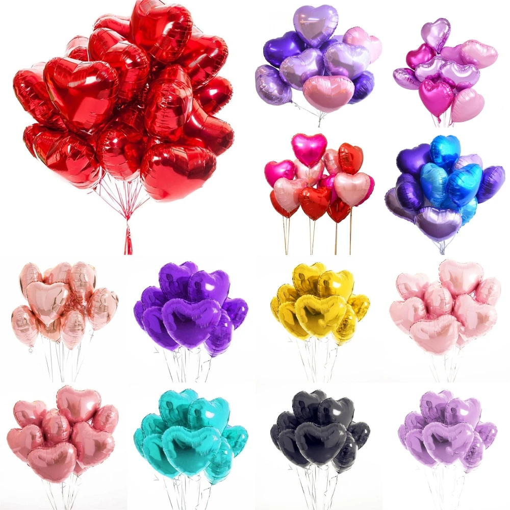 10pcs 18inch Heart Love Aluminum Foil Balloon Anniversary Wedding Marriage Decoration Party Supplies DIY Backdrop Setup Ornament