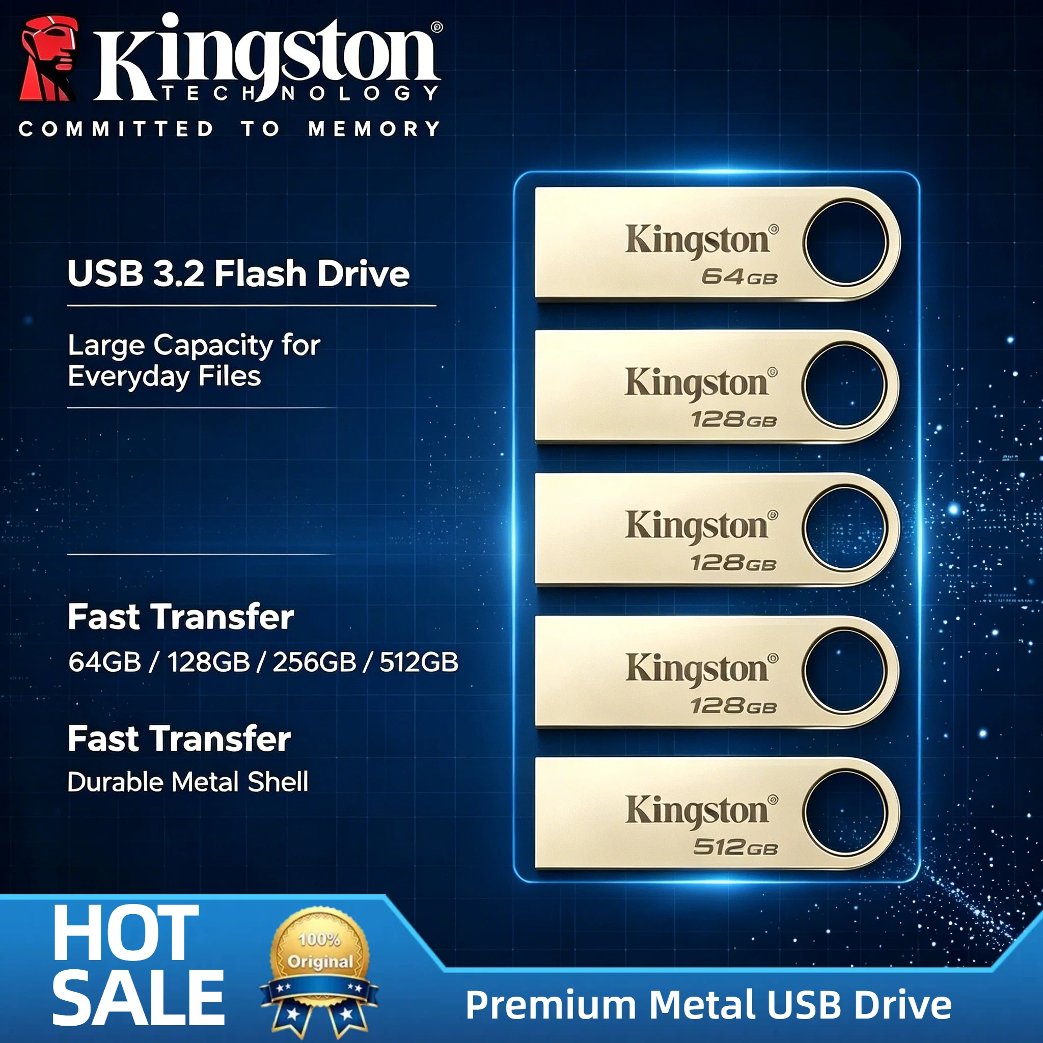Kingston Metal Pen Drive USB 3.2 High Speed 220MB/s Read 100MB/s Write Flash Drive for TV Car PC USB Disk