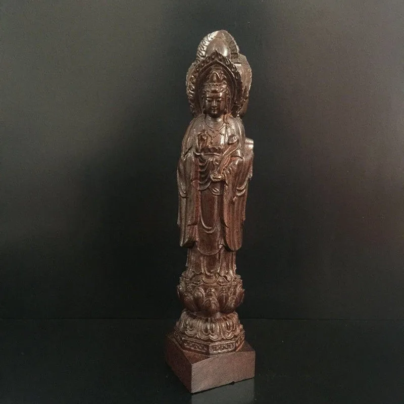 Hand-Carved Wood Guan Yin Statue - 8.7