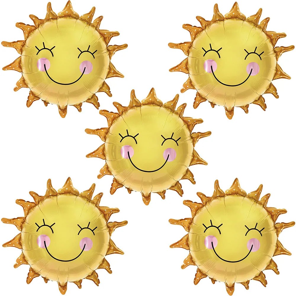 5Pcs 26Inch Smile Face Sun Balloons for Party Mylar Sunshine Balloons Summer Balloons for Sunshine First Birthday Decorations