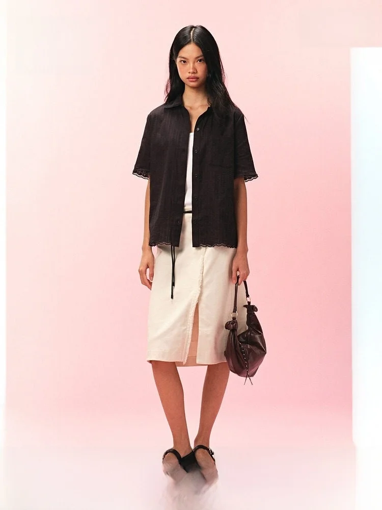 

Женская хлопковая рубашка H&M: Мягкая, модная, элегантная, трендовая, весенняя, повседневная, с коротким рукавом, на пуговицах, 100% хлопок