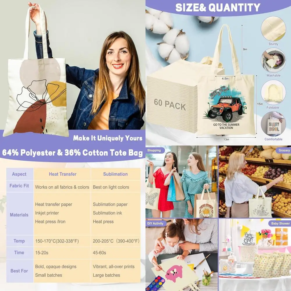 

Набор из 60 холщовых сумок-тоут 13x15 дюймов оптом для сублимации, рукоделия, термотрансферной печати, персонализированных подарков, вечеринок и праздников