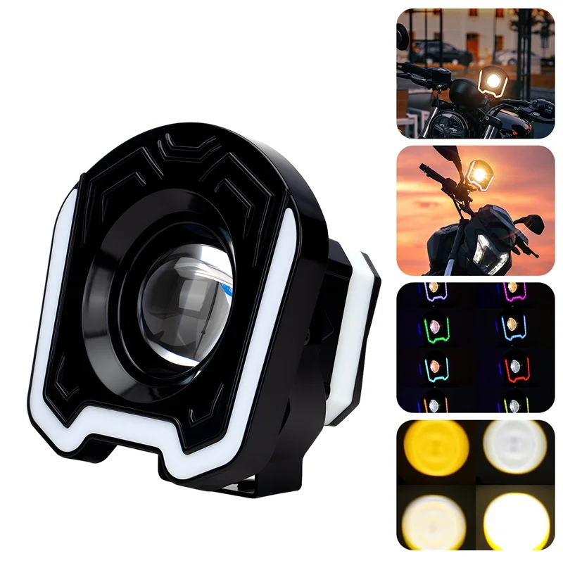 

4inch Motorcycle LED Spotlight White Yellow Flashing RGB Aperture Lens Aperture Motorcycle Front Headlight Super Bright Spotligh