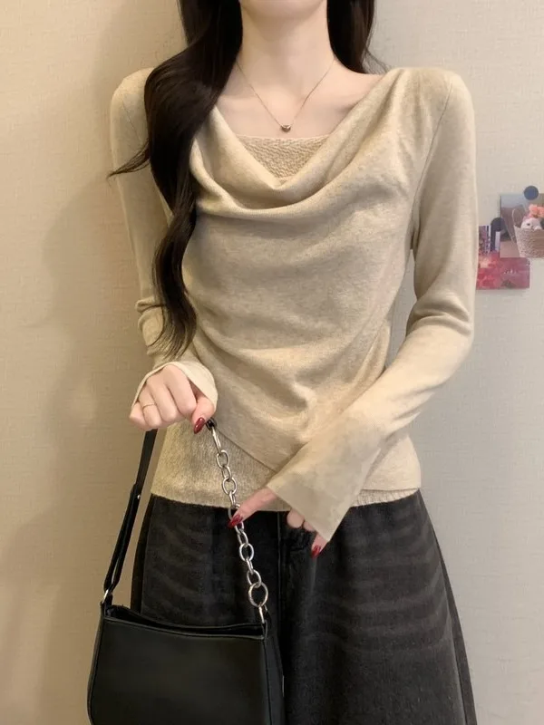 

Уникальная трикотажная основа irt, женская зимняя теплая меховая внутренняя одежда, асимметричный свободный топ, мягкий корейский длинный све