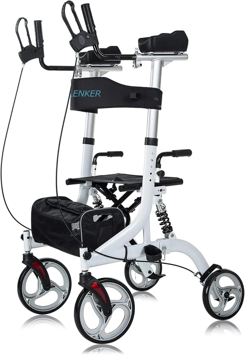 

Upright Rollator Walker, Stand Up Rollator Walker with Shock Absorber, 10” Front Wheels and Carrying Pouch